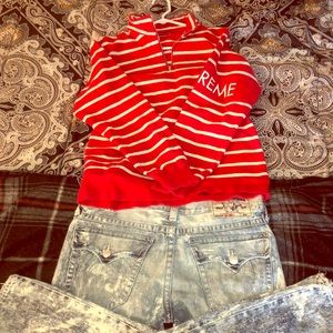 Authentic supreme stripped sweat/TrueReligionJeans